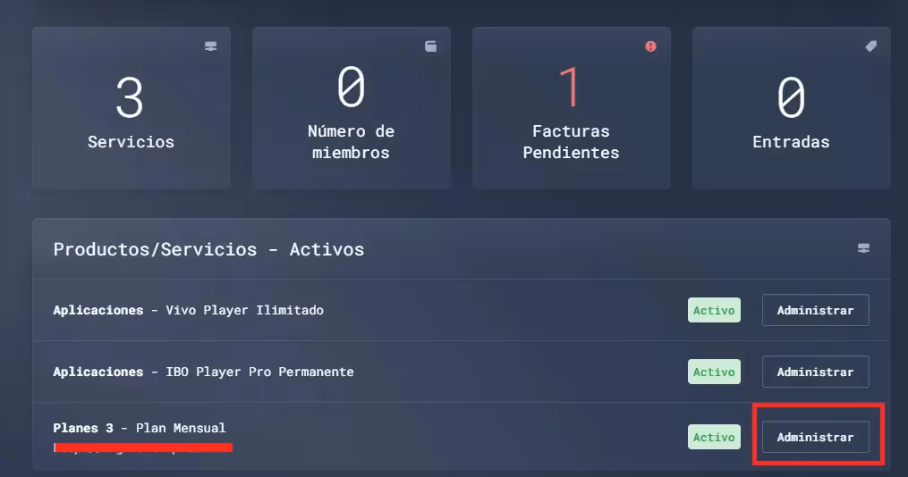 Administrar servicio